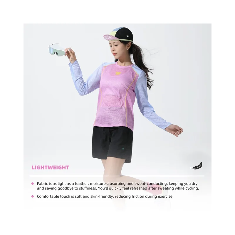 WEST BIKING YP0202342 Maillot de Cyclisme à Manches Longues pour Femmes, Séchage Rapide, Respirant, pour Randonnée, Course et Entraînement, XL / XXL - Rose / Bleu