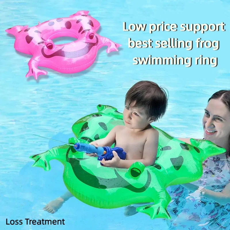 Cute Water Frog Shape Inflatable Swim Ring for Kids PVC Cartoon Armpit Float (without Light) - Green