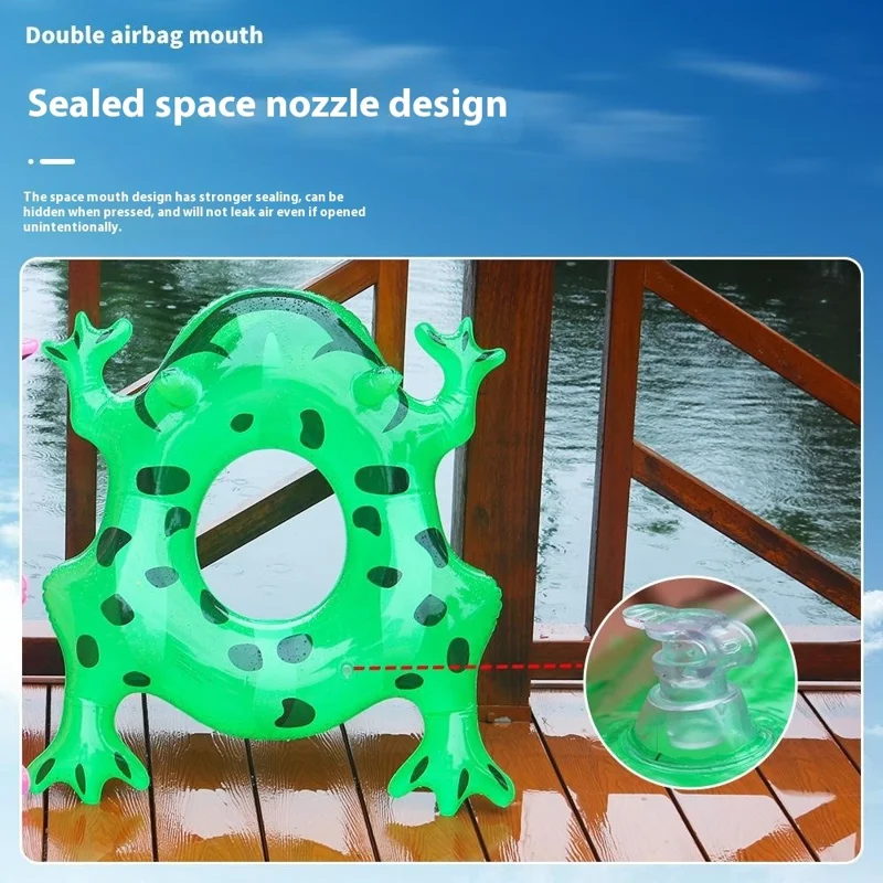 Cute Water Frog Shape Inflatable Swim Ring for Kids PVC Cartoon Armpit Float (without Light) - Green