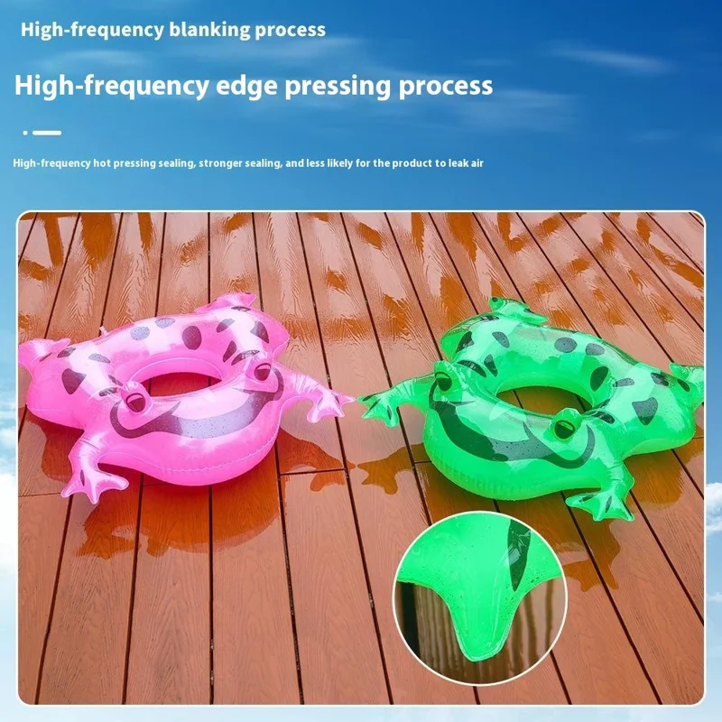 Cute Water Frog Shape Inflatable Swim Ring for Kids PVC Cartoon Armpit Float (without Light) - Green