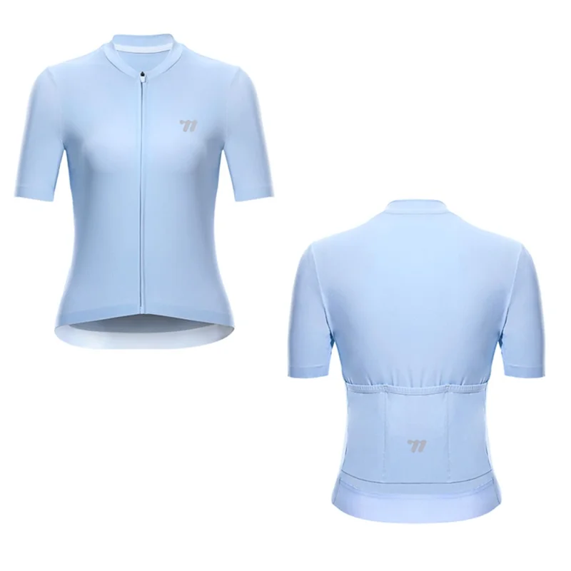 WEST BIKING YP0206184 Camisa de Ciclismo de Verão Respirável para Mulheres UPF50+ Ajuste Slim Manga Curta - Azul / XS