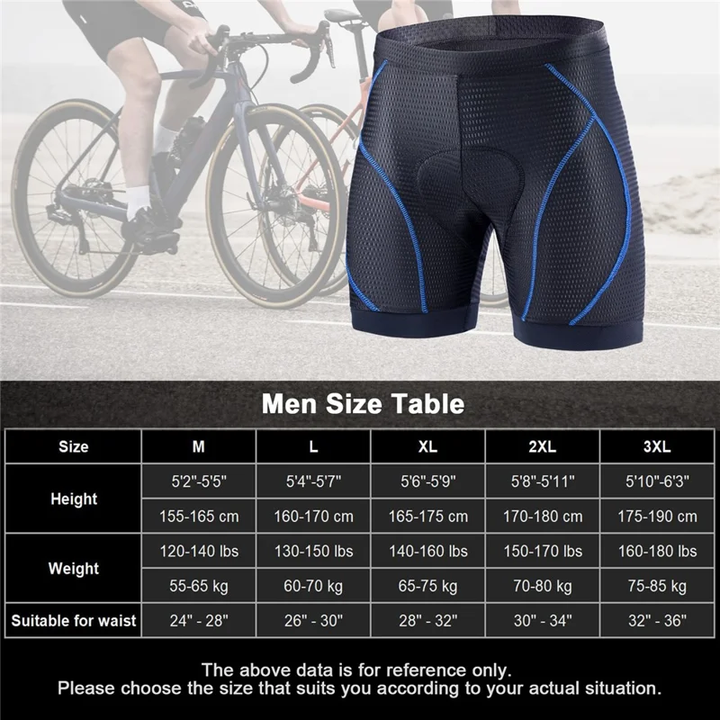 Shorts de Ciclismo Masculinos com Enchimento Acolchoado, Respiráveis, com Almofada de Silicone, Calças Curtas para Passeio de Bicicleta - Safira / M