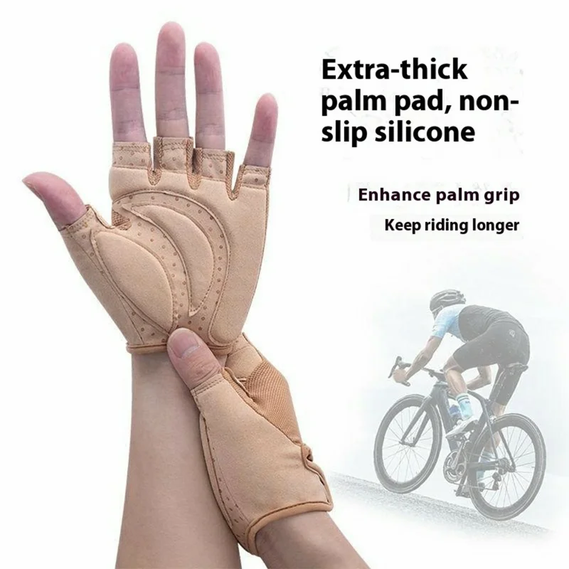 1 Par de Luvas de Dedo Curto para Esportes ao Ar Livre Tamanho M para Homens / Mulheres Antiderrapantes para Fitness, Escalada, Ciclismo - Cáqui