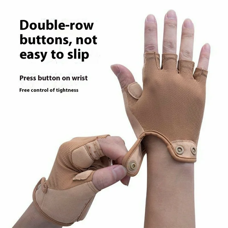 1 Pair Size L Outdoor Sports Half Finger Gloves for Men  /  Women Anti-Slip Fitness Climbing Cycling Gloves - Khaki