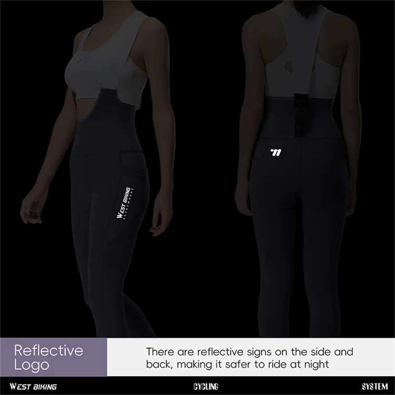 WEST BIKING YP0210021 Pantaloni da bicicletta leggeri con bretelle Rilascio rapido Pantaloni lunghi ergonomici 3D imbottiti per donna Autunno Inverno - Nero / M