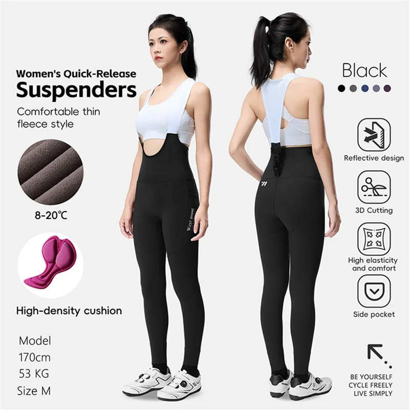 WEST BIKING YP0210021 Pantaloni da bicicletta leggeri con bretelle Rilascio rapido Pantaloni lunghi ergonomici 3D imbottiti per donna Autunno Inverno - Nero / M