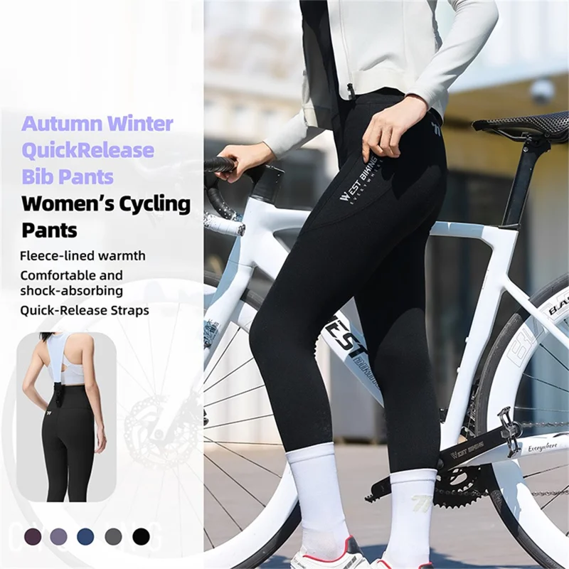 WEST BIKING YP0210021 Pantaloni da bicicletta leggeri con bretelle Rilascio rapido Pantaloni lunghi ergonomici 3D imbottiti per donna Autunno Inverno - Nero / M