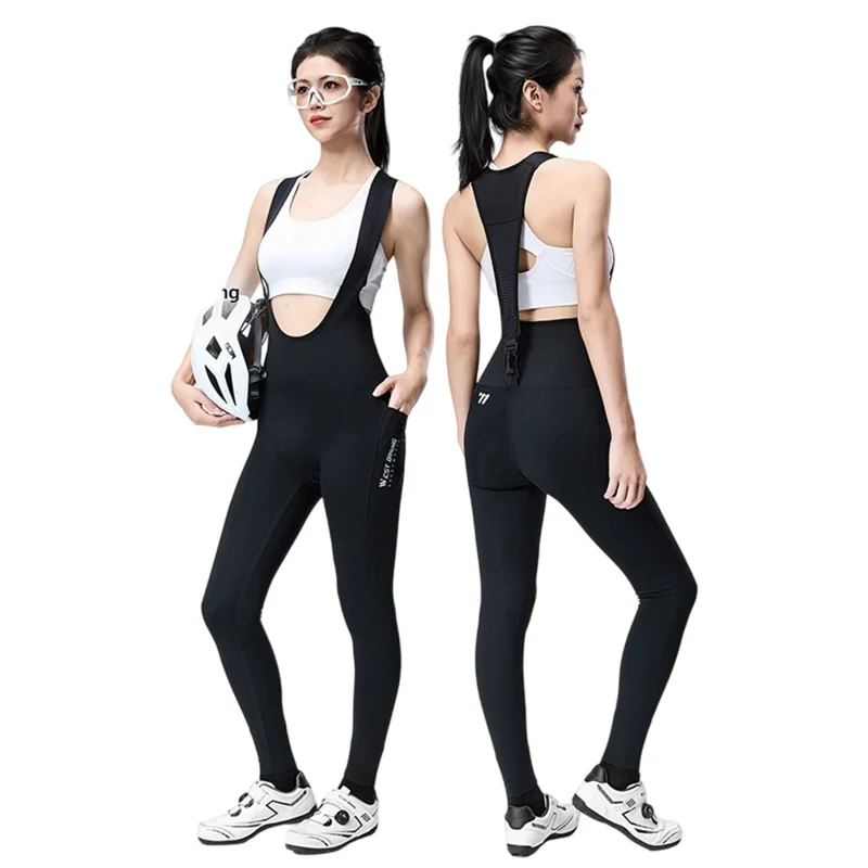 WEST BIKING YP0210022 Pantalones de Bib de Ciclismo Engrosados Liberación Rápida Pantalones Largos Acolchados 3D Ergonómicos para Mujer Otoño Invierno - Negro / M