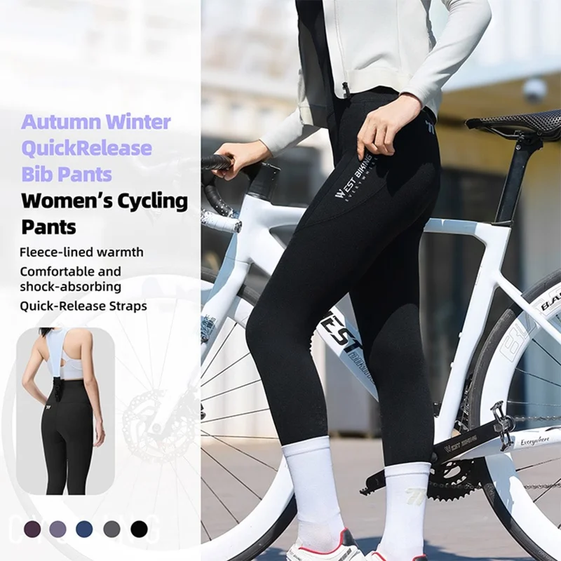 WEST BIKING YP0210022 Pantalones de Bib de Ciclismo Engrosados Liberación Rápida Pantalones Largos Acolchados 3D Ergonómicos para Mujer Otoño Invierno - Negro / M