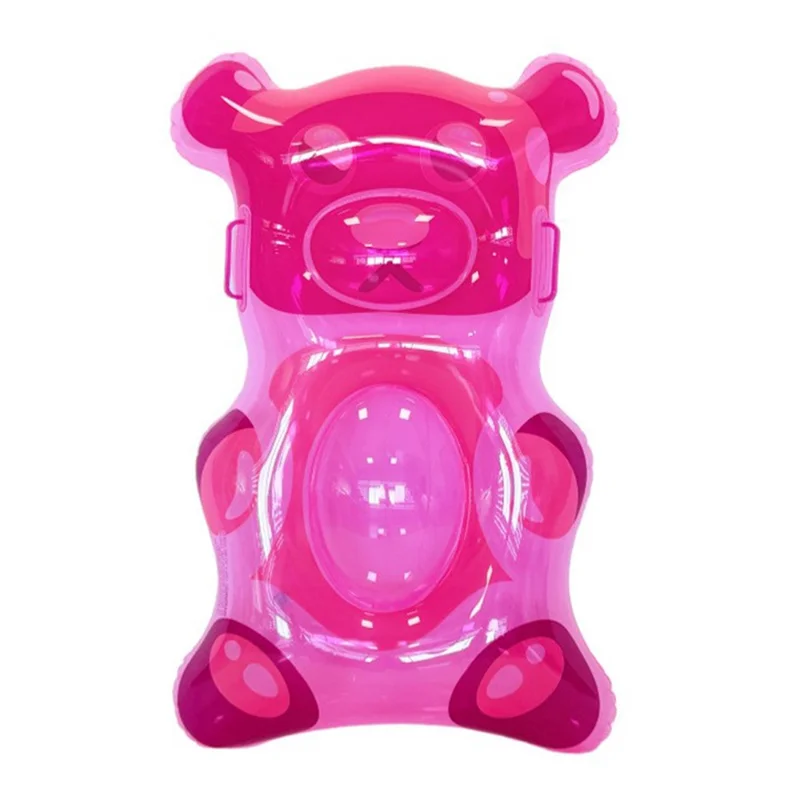 Tabla de surf inflable transparente de oso de gelatina, tabla flotante de PVC con asas para entretenimiento marino para niños - Rosa