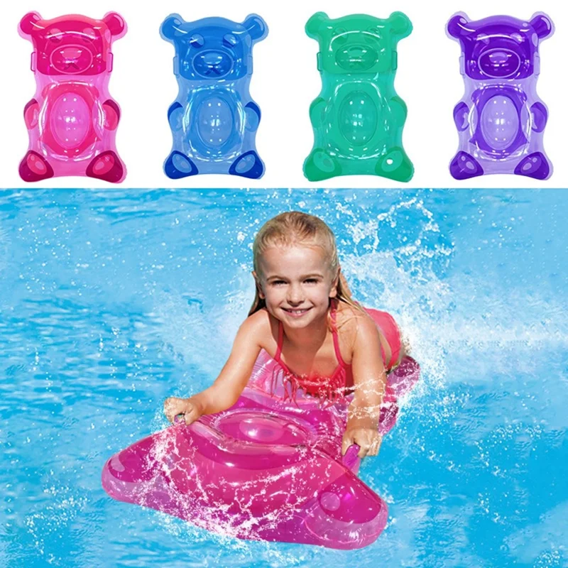 Tabla de surf inflable transparente de oso de gelatina, tabla flotante de PVC con asas para entretenimiento marino para niños - Rosa