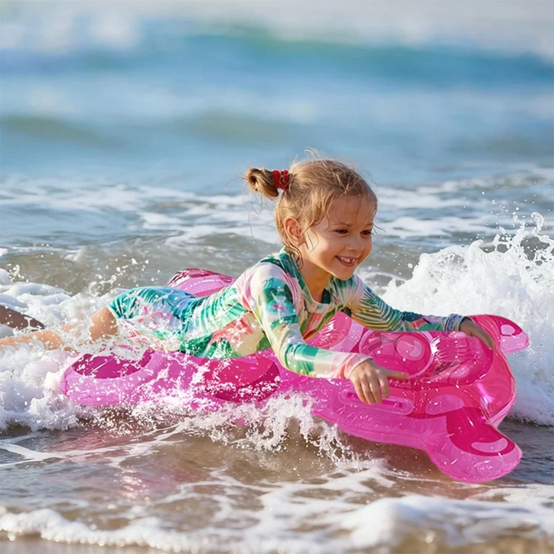 Tabla de surf inflable transparente de oso de gelatina, tabla flotante de PVC con asas para entretenimiento marino para niños - Rosa