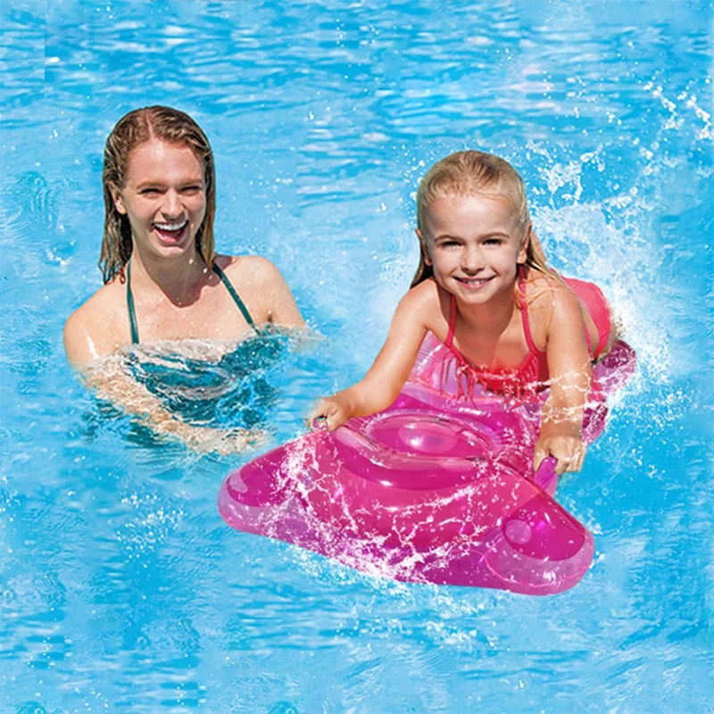 Tabla de surf inflable transparente de oso de gelatina, tabla flotante de PVC con asas para entretenimiento marino para niños - Rosa