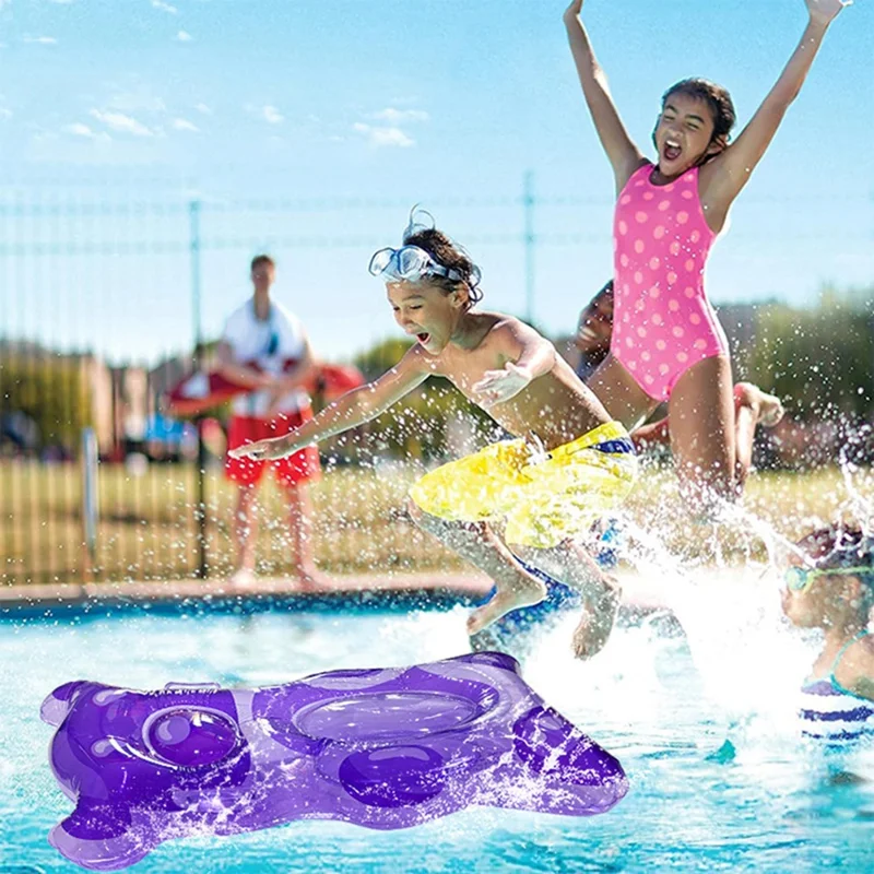 Tabla de surf inflable transparente de oso de gelatina, tabla flotante de PVC con asas para entretenimiento marino para niños - Rosa