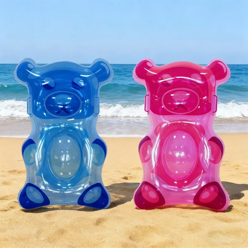 Tabla de surf inflable transparente de oso de gelatina, tabla flotante de PVC con asas para entretenimiento marino para niños - Rosa
