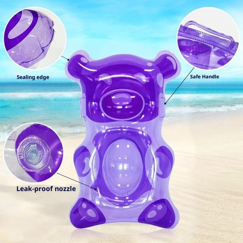 Tabla de surf inflable transparente de oso de gelatina, tabla flotante de PVC con asas para entretenimiento marino para niños - Rosa