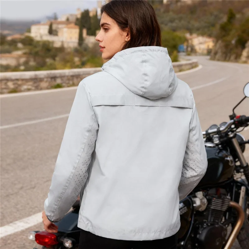 WOSAWE BD264 Chaqueta Cortavientos Reflectante Completa con Capucha Impermeable Transpirable para Correr por la Noche Ciclismo Senderismo, Plata - Talla Asiática M / UE S