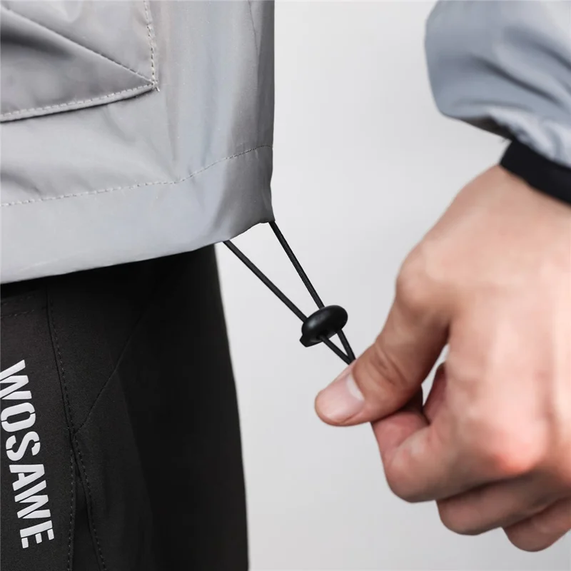 WOSAWE BD264 Chaqueta Cortavientos Reflectante Completa con Capucha Impermeable Transpirable para Correr por la Noche Ciclismo Senderismo, Plata - Talla Asiática M / UE S
