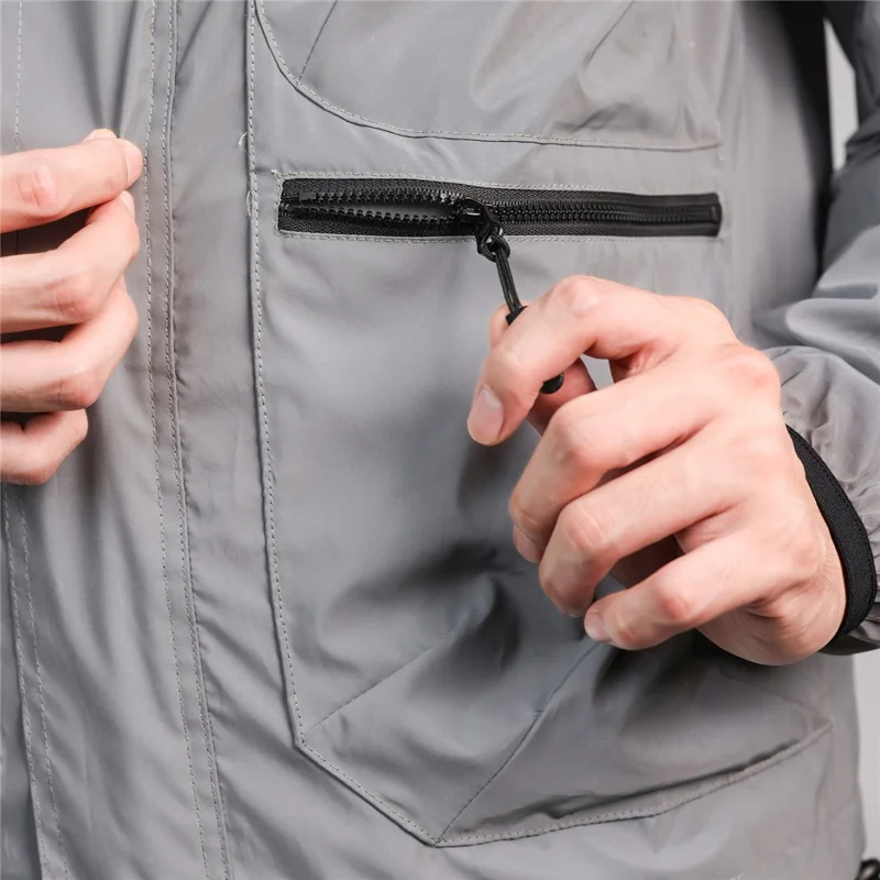 WOSAWE BD264 Chaqueta Cortavientos Reflectante Completa con Capucha Impermeable Transpirable para Correr por la Noche Ciclismo Senderismo, Plata - Talla Asiática M / UE S