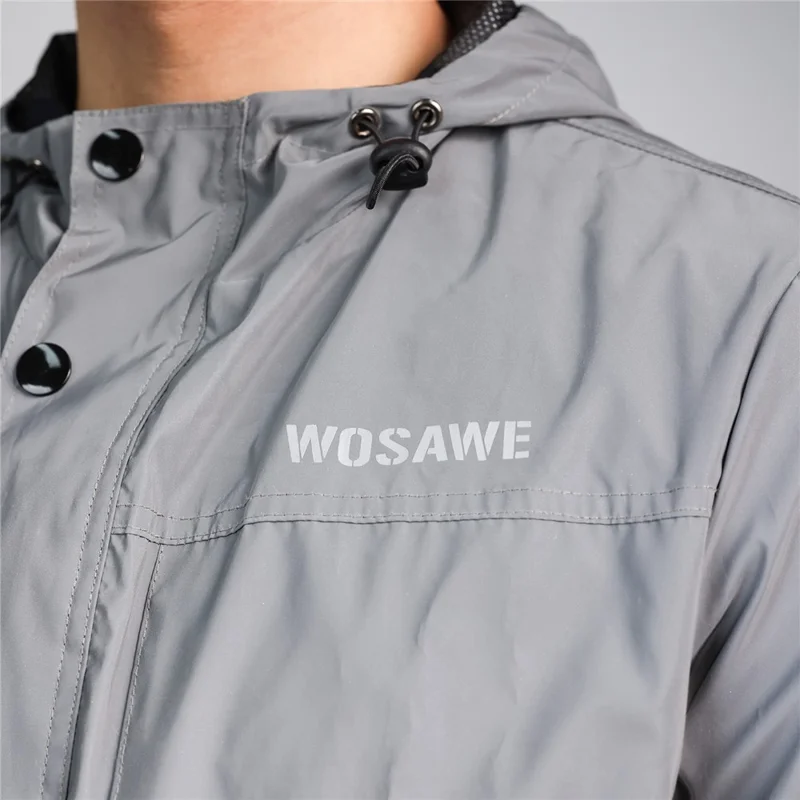 WOSAWE BD264 Chaqueta Cortavientos Reflectante Completa con Capucha Impermeable Transpirable para Correr por la Noche Ciclismo Senderismo, Plata - Talla Asiática M / UE S