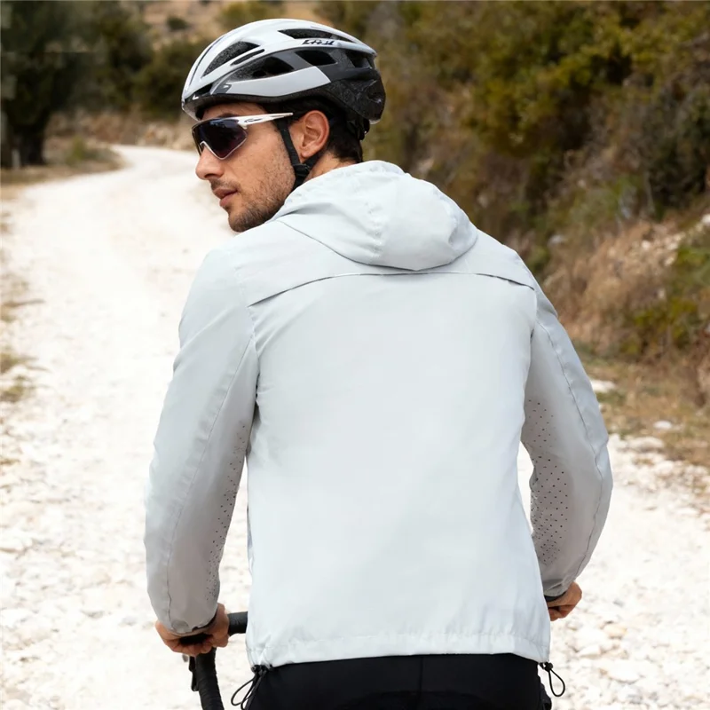 WOSAWE BD264 Chaqueta Cortavientos Reflectante Completa con Capucha Impermeable Transpirable para Correr por la Noche Ciclismo Senderismo, Plata - Talla Asiática M / UE S