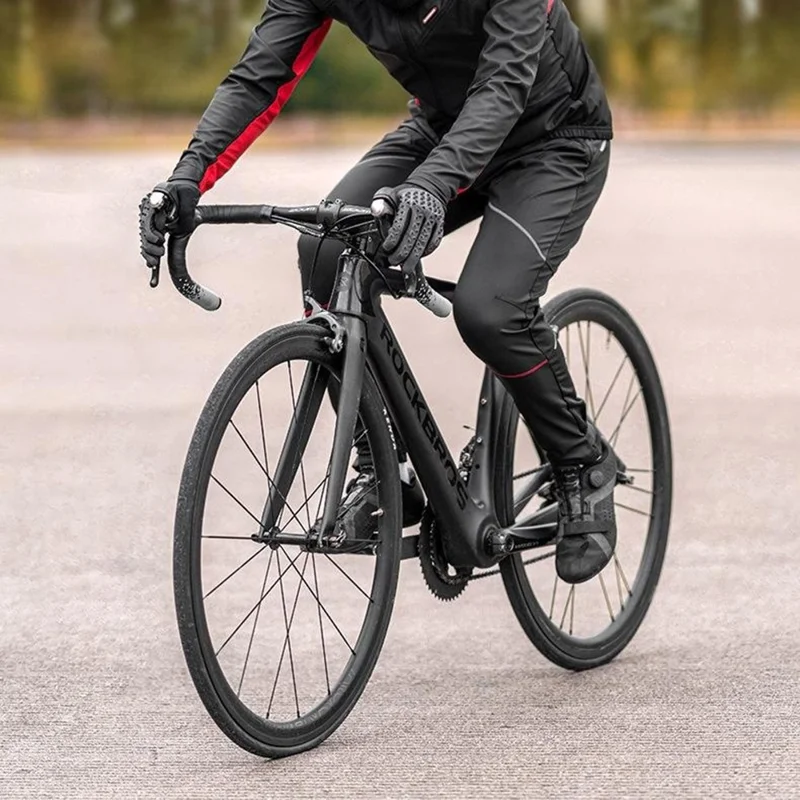 ROCKBROS 20420033 Windproof PU Autumn Winter Cycling Pants 3D Ergonomic Fleece Thermal Bicycle Pants for Outdoor Cycling - Black  /  S