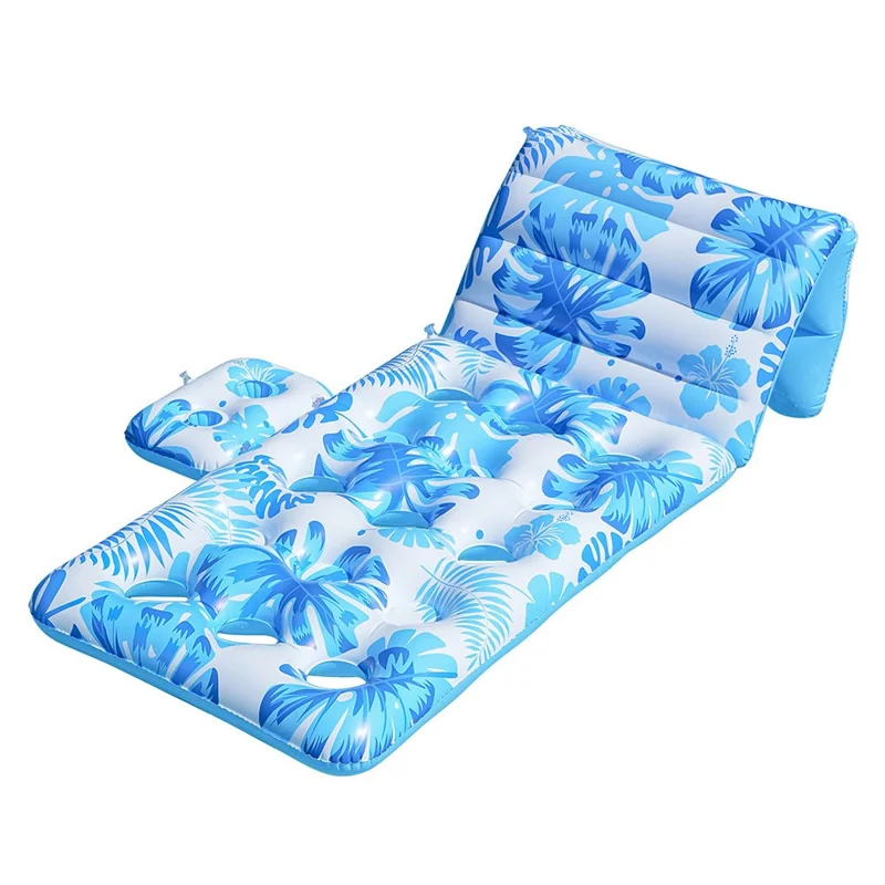 180cm x 90cm Inflatable Leaf Hole Floating Raft Pool Party Floating Lounger with Cup Holder - Blue