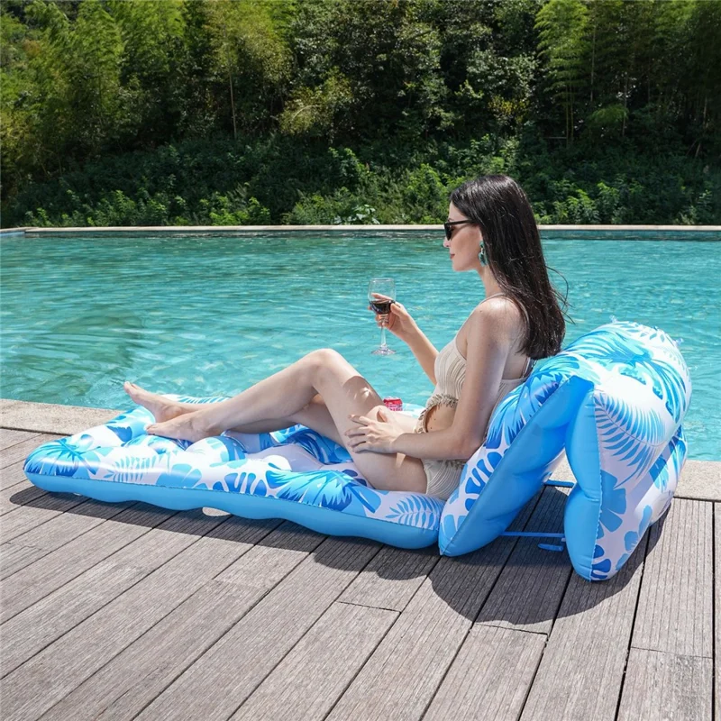 180cm x 90cm Inflatable Leaf Hole Floating Raft Pool Party Floating Lounger with Cup Holder - Blue