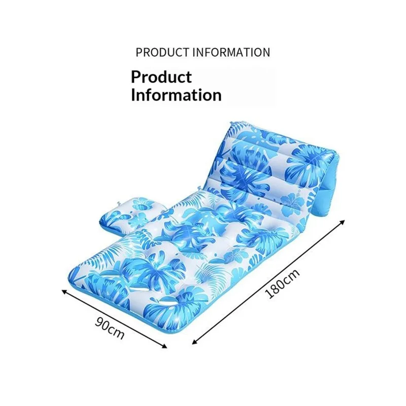 180cm x 90cm Inflatable Leaf Hole Floating Raft Pool Party Floating Lounger with Cup Holder - Blue