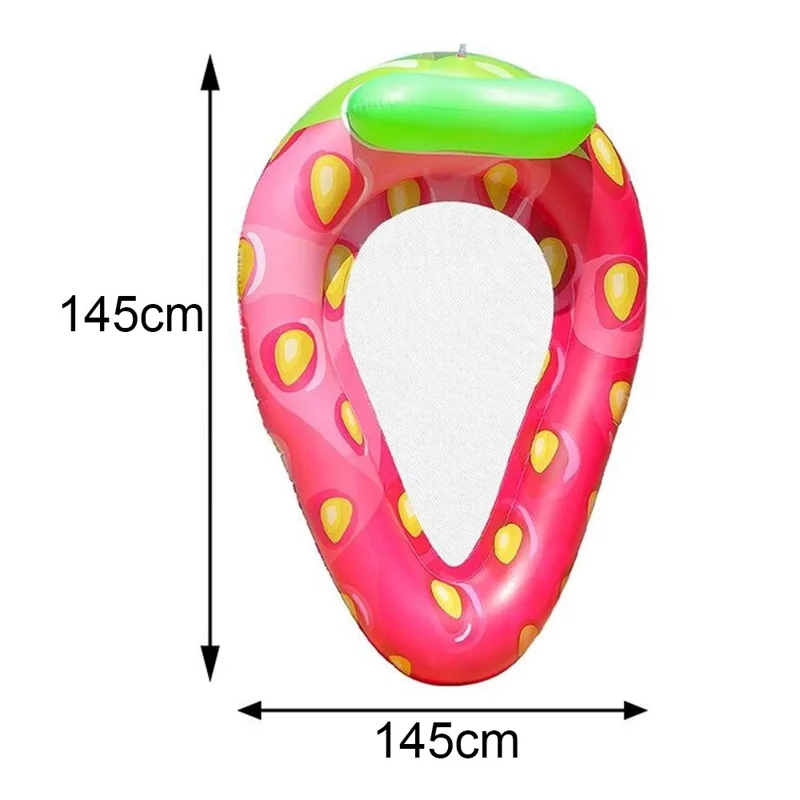 Inflatable Strawberry Mesh Floating Raft 145 x 145cm Extra Thick PVC Mesh Lounger with Pillow for Adults