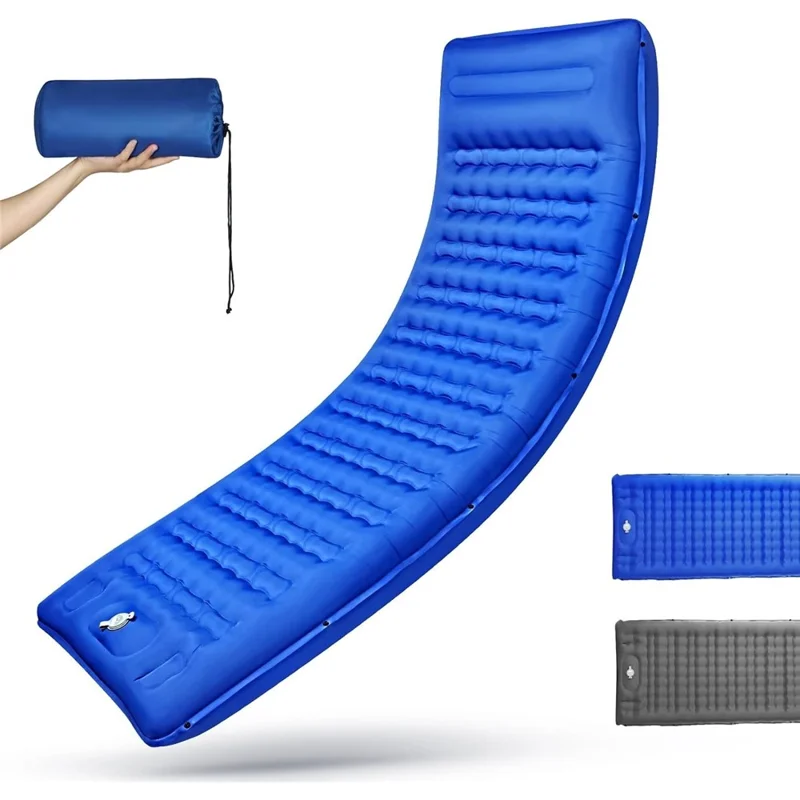 Camping Sleeping Pad with Foot Pump Inflatable Mat Connectable Outdoor Waterproof Bed 195 x 66 x 12CM - Navy Blue