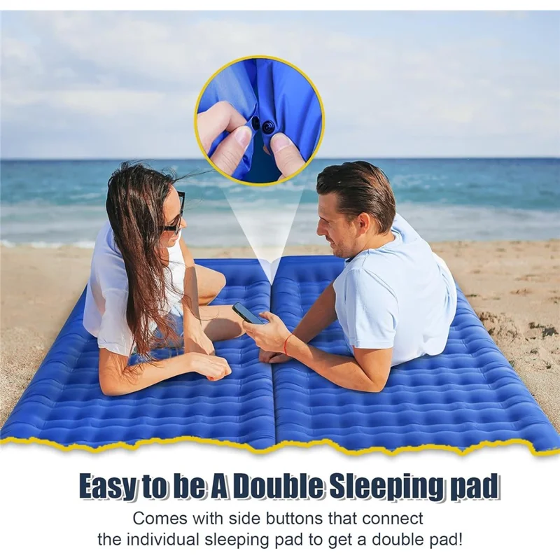 Camping Sleeping Pad with Foot Pump Inflatable Mat Connectable Outdoor Waterproof Bed 195 x 66 x 12CM - Navy Blue