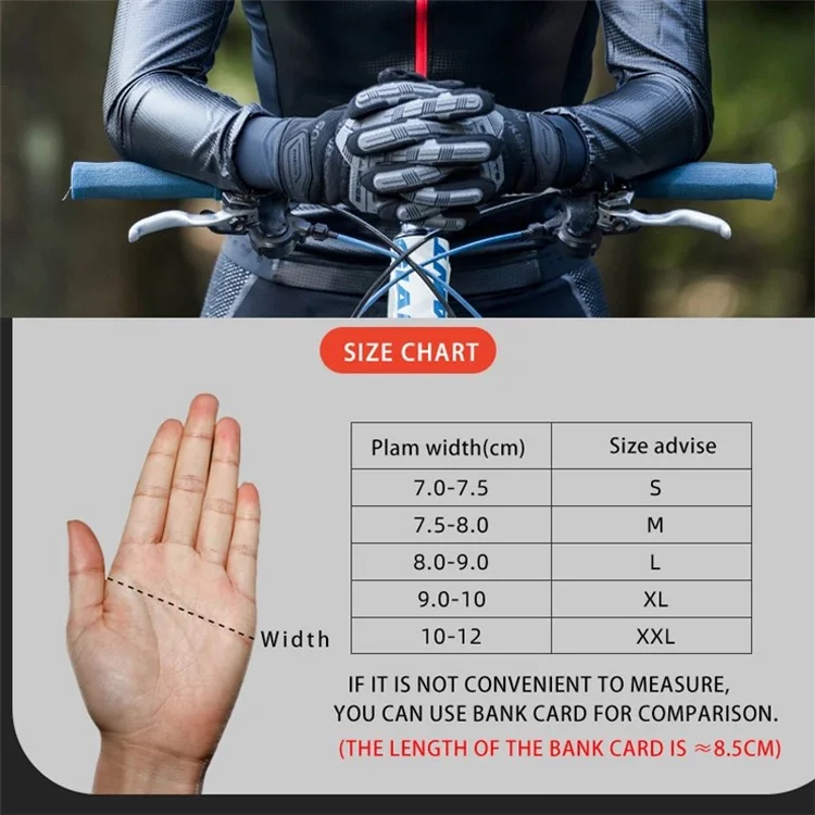 ROCKBROS S210BK One Pair Full Finger SBR 6mm Thickened Pad Shockproof Outdoor Bicycle Gloves - Size: S