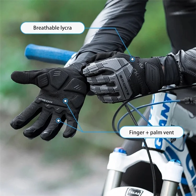 ROCKBROS S210BK One Pair Full Finger SBR 6mm Thickened Pad Shockproof Outdoor Bicycle Gloves - Size: S