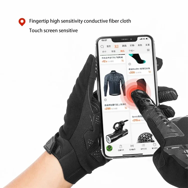 Rockbros S208bk um Par Resistente a Água Touch Screen Luvas Que Absorvem as Luvas de Bicicleta de Dedos Completas - Tamanho: S