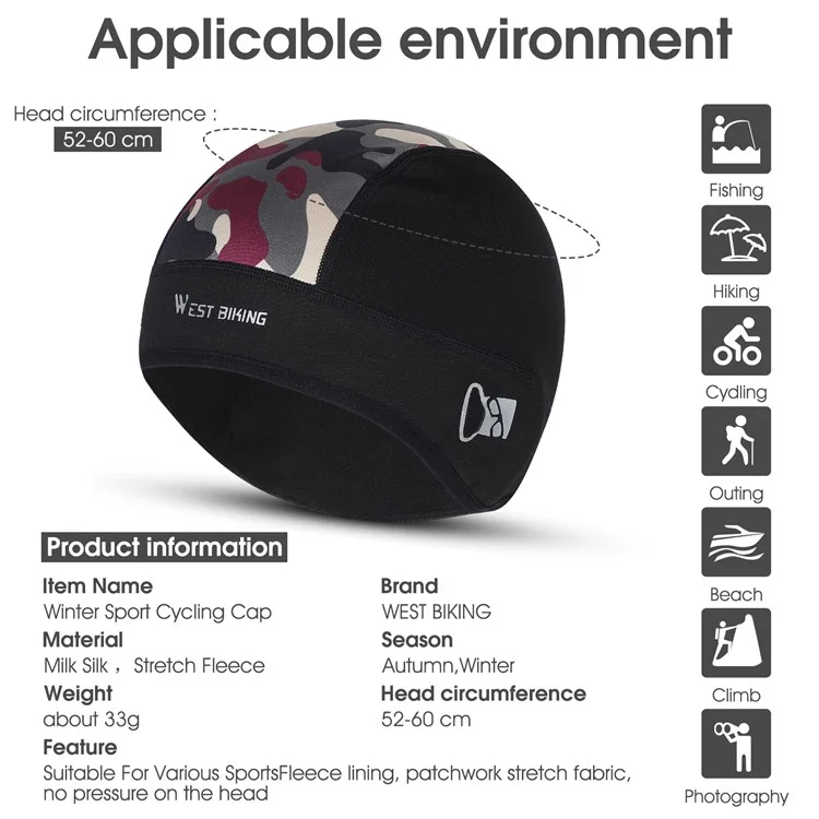 WEST BIKING YP0201299 Winter Cycling Warm Camouflage Head Cap Elastic Hat with Glasses Holes - Black