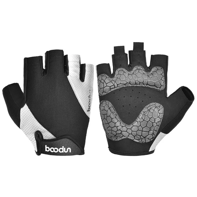 BOODUN 2111411 Mesh Silicone Microfiber Splicing Half Finger Cycling Road Bike Gloves for Outdoor/Sports Cycling Accessory - Grey/XL