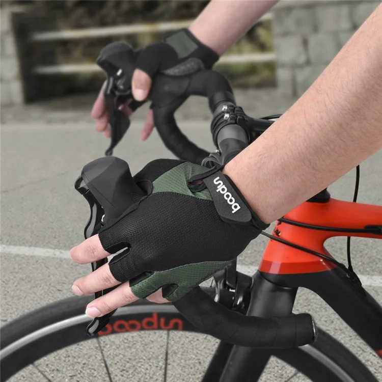 BOODUN 2111411 Mesh Silicone Microfiber Splicing Half Finger Cycling Road Bike Gloves for Outdoor/Sports Cycling Accessory - Grey/XL