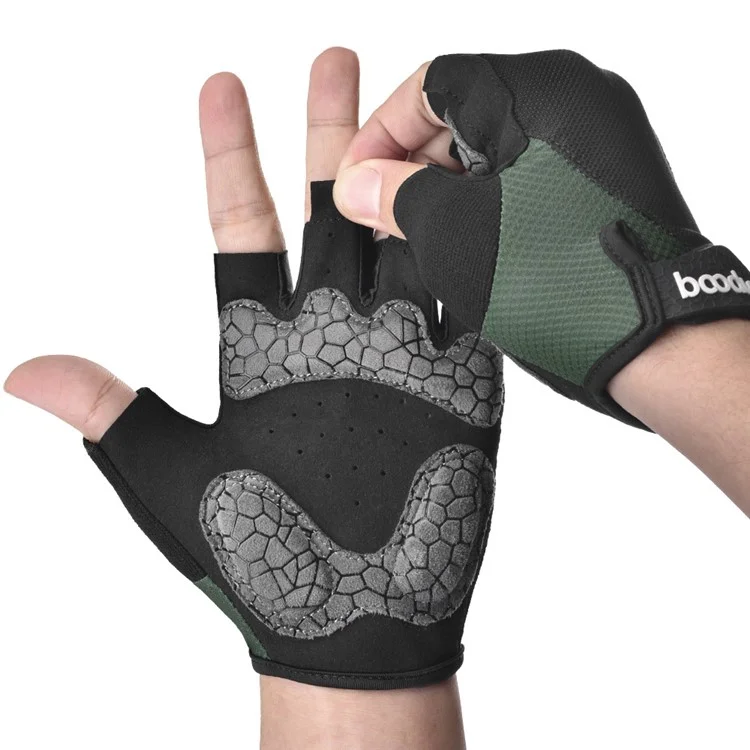 BOODUN 2111411 Mesh Silicone Microfiber Splicing Half Finger Cycling Road Bike Gloves for Outdoor/Sports Cycling Accessory - Grey/XL
