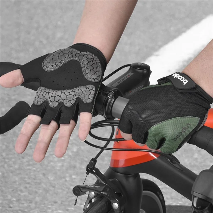BOODUN 2111411 Mesh Silicone Microfiber Splicing Half Finger Cycling Road Bike Gloves for Outdoor/Sports Cycling Accessory - Grey/XL