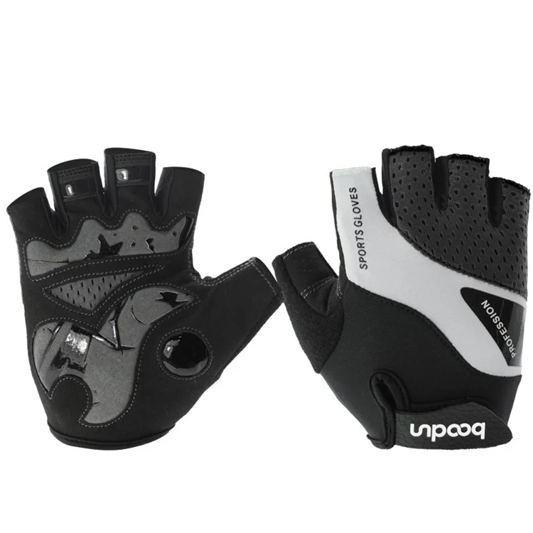 BOODUN 1024 Anti-Slip Breathable Half Finger Cycling Gloves Shock-Absorbed Road Bike Gloves Finger Padded Cycling Accessory - Black/L