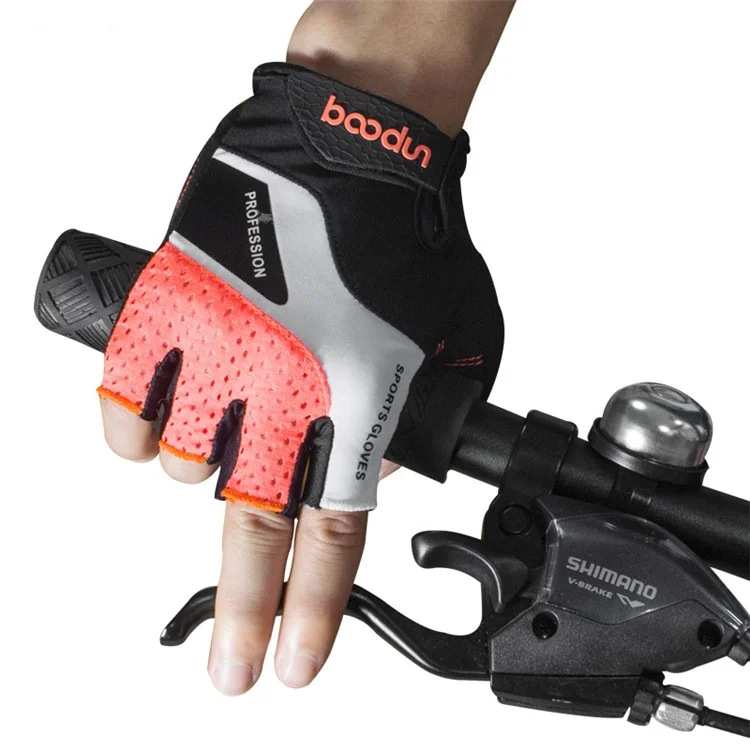 BOODUN 1024 Anti-Slip Breathable Half Finger Cycling Gloves Shock-Absorbed Road Bike Gloves Finger Padded Cycling Accessory - Black/L
