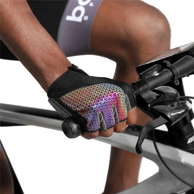 BOODUN 2101313 Luminous Cycling Gloves Thickened Silicone Anti-Slip Half Finger Road Bike Gloves Cycling Accessory - Green/XL