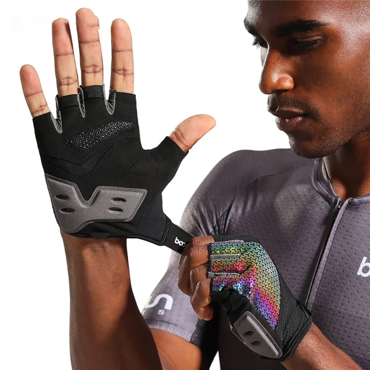 BOODUN 2101313 Luminous Cycling Gloves Thickened Silicone Anti-Slip Half Finger Road Bike Gloves Cycling Accessory - Green/XL