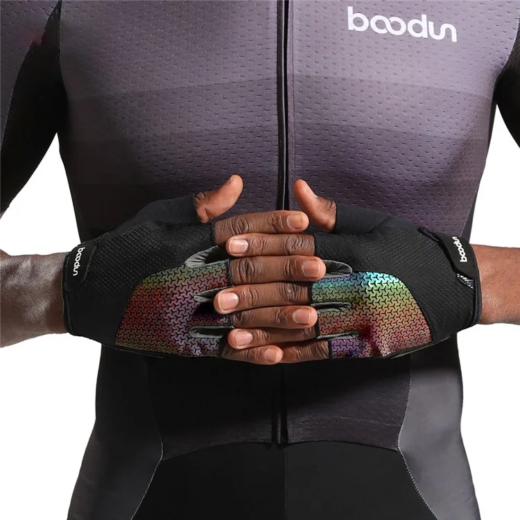 BOODUN 2101313 Luminous Cycling Gloves Thickened Silicone Anti-Slip Half Finger Road Bike Gloves Cycling Accessory - Green/XL