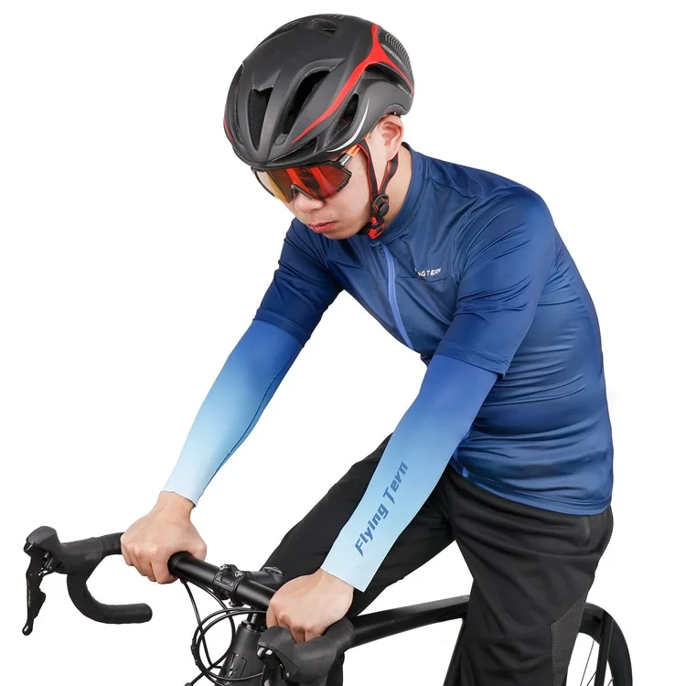 WHEEL UP YS006 1 Pair Sun UV Protection Ice Silk Sleeves Cooling Arm Sleeves for Driving Cycling Basketball - Gradient Blue/L