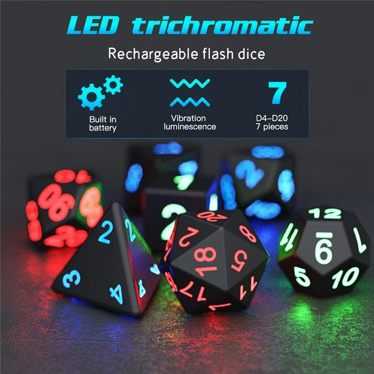 SZ-01 Set da 7 dadi luminosi a LED Poligonico Set di dadi ricaricabili Giochi da festa