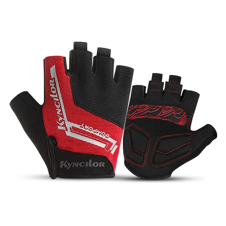 KYNCILOR A0027 1 Pair Anti-skid Breathable Cycling Gloves SBR+Fabric Bicycle Half Finger Gloves - Red / XL