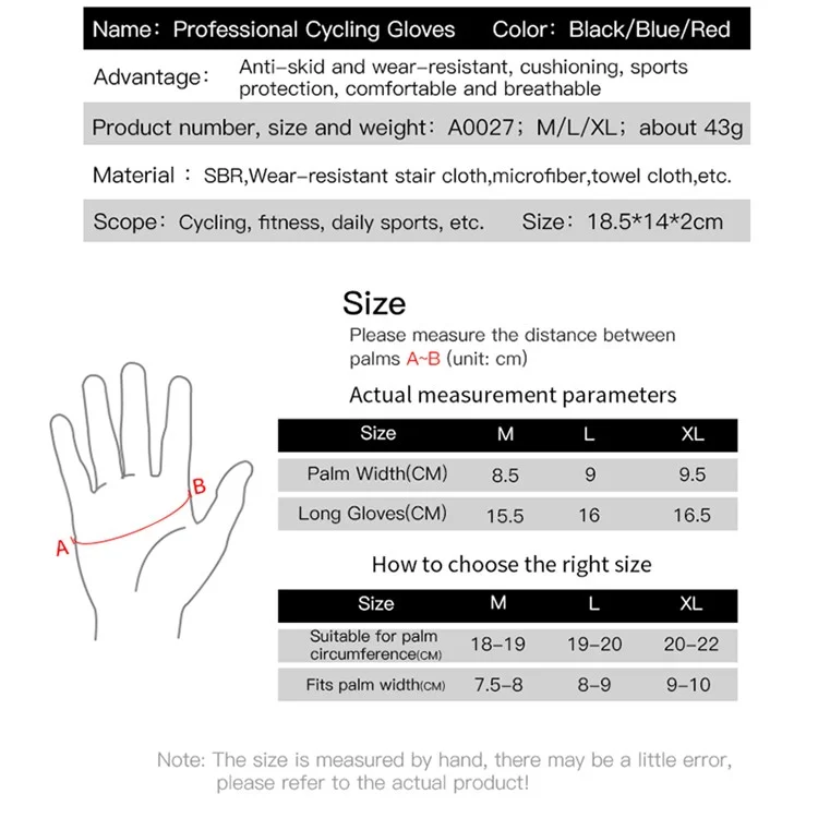 KYNCILOR A0027 1 Pair Anti-skid Breathable Cycling Gloves SBR+Fabric Bicycle Half Finger Gloves - Red / XL