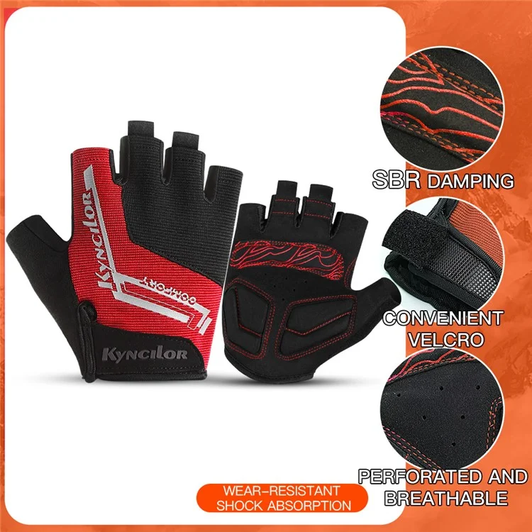 KYNCILOR A0027 1 Pair Anti-skid Breathable Cycling Gloves SBR+Fabric Bicycle Half Finger Gloves - Red / XL